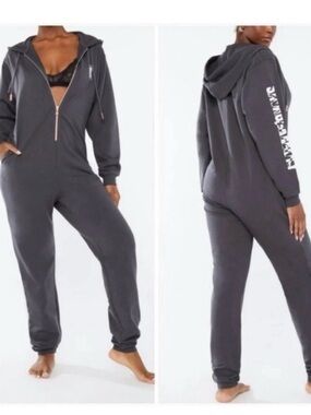 Savage X Fenty Charcoal Hooded Zip-Front Jumpsuit